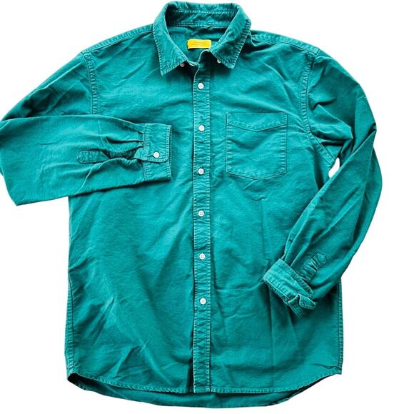 Saturdays NYC Cotton Twill Button Front Shirt Size Large Teal Green Long Sleeve - Picture 1 of 7